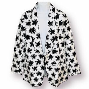 Hutch Oversized Shantung Star Print Blazer Long sleeve White Black M NWOT
